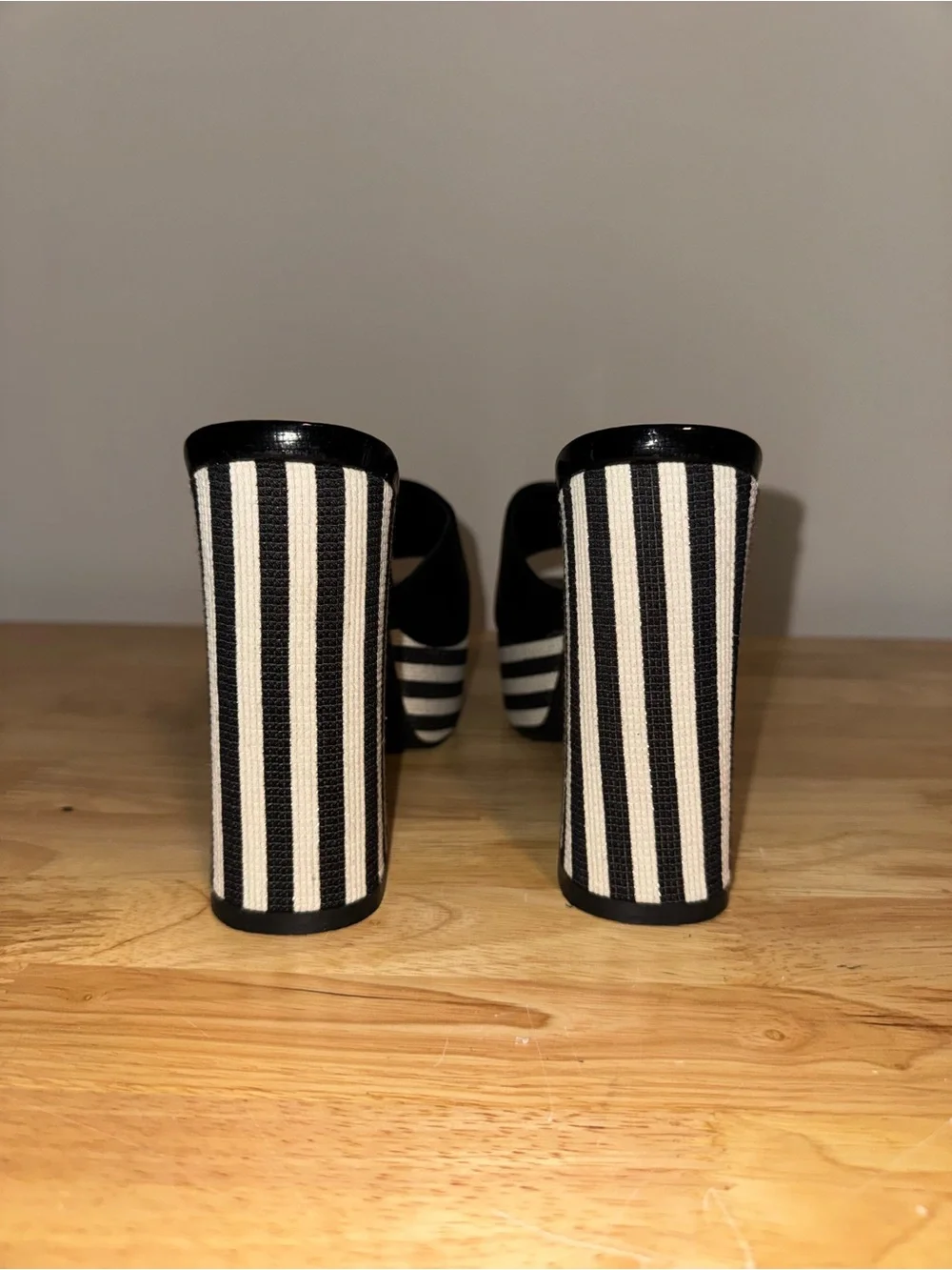 Black and White Striped Platform Heels, Pinstripe Size 7, Used a few times